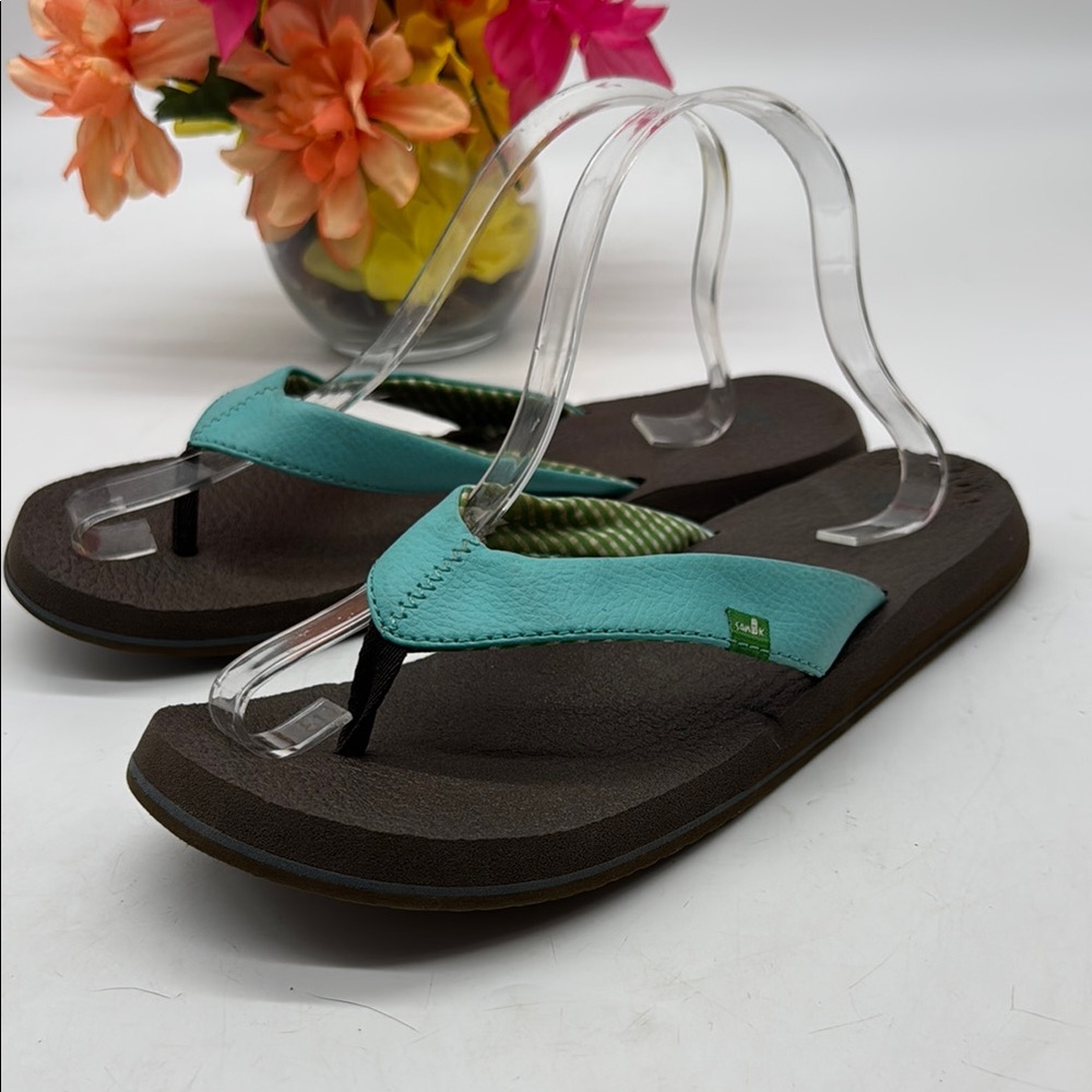Sanuk Aqua Turquoise and Brown Sandals Size 10 FFT8166D